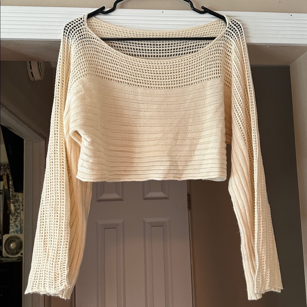 SHEIN Cream Cable Knit Crop Sweater